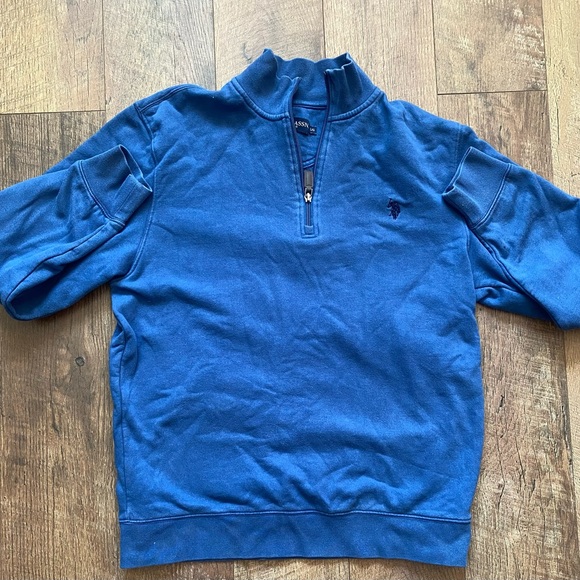 Ralph Lauren Blue Zip Up Sweater with Quarter Zip and Stand Up Collar - Picture 2 of 5